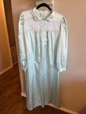 Vintage Kayanna Pale Aqua Satin Nightgown